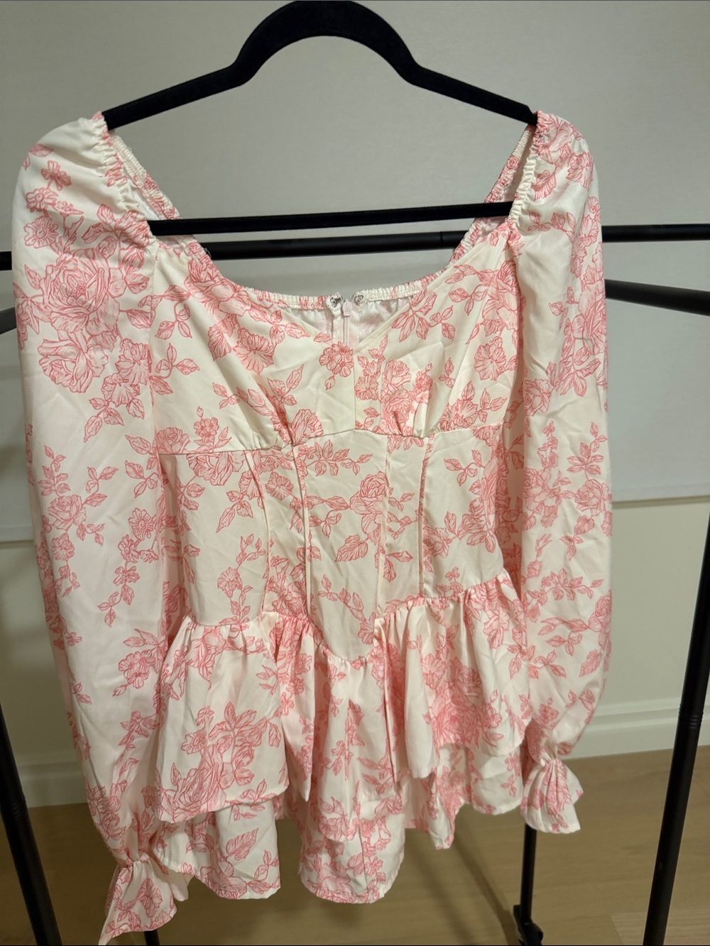 SHEIN Cream Blouse with Pink Floral Print Peplum